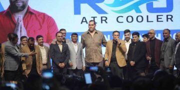 Raj Cooling Systems, The Great Khali, Air Cooler, World Record, Cooling Solutions, BLDC Motor Vision 2030, Raj Cooling Systems World Record, Largest Air Cooler, Kalpesh Ramoliya, Golden Book of World Records, Sustainable Cooling, Industrial Air Coolers, Commercial Air Coolers, Raj Cooling Systems Vision 2030, Largest Air Cooler World Record, The Great Khali Air Cooler, BLDC Motor Air Cooler, Sustainable Cooling Solutions, Industrial Commercial Air Coolers,