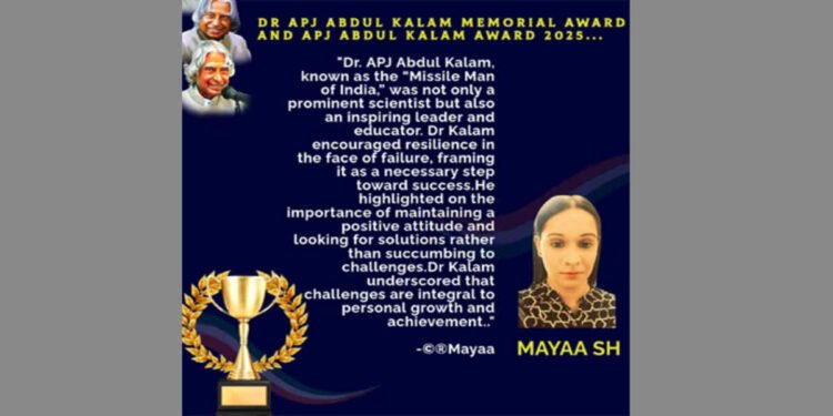 Mayaa SH Gets Candid On Winning Back to Back Dr APJ Abdul Kalam Memorial Award and APJ Abdul Kalam Award 2025... 1 Mayaa SH, APJ Abdul Kalam Award, Women Empowerment, Gender Equality, Mental Health Awareness, Social Activism, Literature & Activism, Dr. APJ Abdul Kalam Memorial Award, Indian Author, Feminism, Gender Inequality, Violence Against Women, Economic Opportunities for Women, Marginalized Communities, Transgender Rights, Social Justice, Inspirational Women, Indian Literature, Activism, Personal Development, Resilience, Courage, Community Building, Advocacy, Suicide Prevention, Patriarchal Society, Self-Actualization, Cultural Sensitivity, Mayaa SH APJ Abdul Kalam Award wins, Mayaa SH women empowerment advocacy, Mayaa SH mental health awareness work, Mayaa SH literature and social impact, Mayaa SH on gender equality and social reform, How Mayaa SH connects life experiences to women empowerment, Mayaa SH thoughts on Dr. APJ Abdul Kalam's vision, Mayaa SH long term goals for women empowerment, Mayaa SH on addressing gender inequality, Mayaa SH on violence against women, Mayaa SH on economic opportunities for women, Mayaa SH on the importance of mental health, Mayaa SH on the importance of courage, Mayaa SH on the importance of education, Mayaa SH on societal change, Mayaa SH on cultural differences in activism, APJ Abdul Kalam Award 2025, Back to Back APJ Abdul Kalam Award Winner, National APJ Abdul Kalam Award, Mayaa SH Biography, About Mayaa SH, Mayaa SH Author, Mayaa SH Activist, Mayaa SH Interview, Inspiration, Motivation, Social Impact, Human Rights, Equality, Society, Change, India, Indian Women, Author,