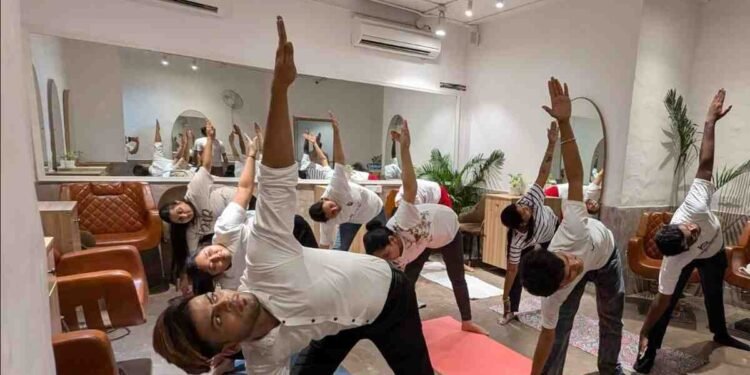 FHRAI, Harit Yoga, Ministry of Ayush, Yoga Session, Wellness Event, Environmental Consciousness, Sustainable Living, Blossom Kochhar College of Creative Arts & Design ,BKCCAD, New Delhi Event, Holistic Health, Sapling Distribution, International Day of Yoga, IDY, Shri Narendra Modi Prime Minister, Dr. Blossom Kochhar, Samantha Kochhar, Payal Swami FHRAI, Hospitality Sector Wellness, Yoga for Environment, India Wellness Initiatives, Greater Kailash Event,