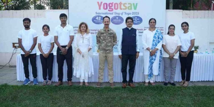 Over 350 Participants Attend FHRAI’s Yoga Mahotsav in Goa as Part of the International Day of Yoga Countdown 1 FHRAI Yoga Mahotsav, Goa Yoga Event, International Day of Yoga Countdown, Yoga Mahotsav Goa, Wellness Tourism Goa, Hospitality Yoga, Ministry of AYUSH Yoga, Morarji Desai National Institute of Yoga, Radisson Blu Goa Yoga, Goa Tourism Wellness, Yoga for Hospitality Industry, Common Yoga Protocol, Dr. Joy Pereira, Vishal Pathak, Deepak Narvekar, Dr. Sneha Bhagwat, Dr. Mickey Mehta, Tripti Pawar HRAWI, Payal Swami FHRAI, Yoga in Goa, Wellness Event Goa, Yoga and Tourism, Indian Yoga Tradition, Holistic Well-being, Yoga Demonstration, Yoga Health Benefits, Goa Events May 2025, Hotel and Restaurant Association of India, Yoga for Mental Health, Yoga for Physical Health, Yoga and Immunity, Wellness Hub India, Yoga Tourism India,