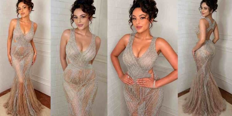Seerat Kapoor’s Red Carpet Look: Sparkling Champagne Gown & Flawless Glamour 1 Seerat Kapoor ,Seerat Kapoor red carpet, Champagne couture gown, Kiki designer dress, Bollywood celebrity style, Dynamic Screen Presence Award, Wedding reception fashion inspiration, Blu Diamonds jewellery, Mermaid silhouette gown,Actress Seerat Kapoor,